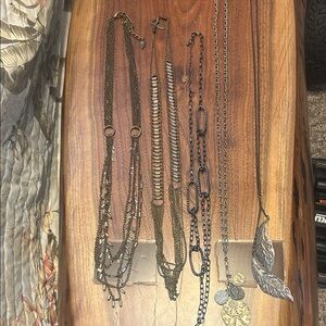 Multi-Chain Layered Pendant Necklace Set - Silver-Tone